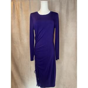 Michael Kors Purple Ruched Side Dress Long Sleeve Stretch M